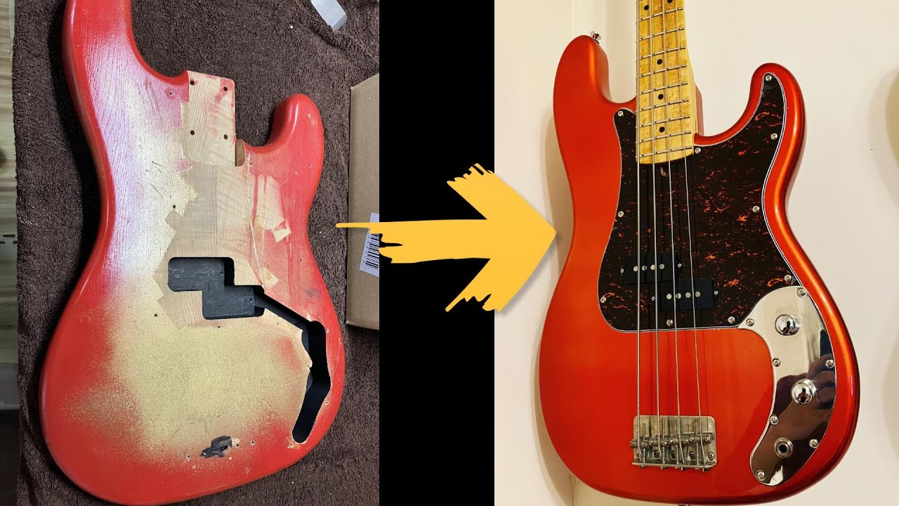 Restoration of used Squier musicmaster bass - YouTube