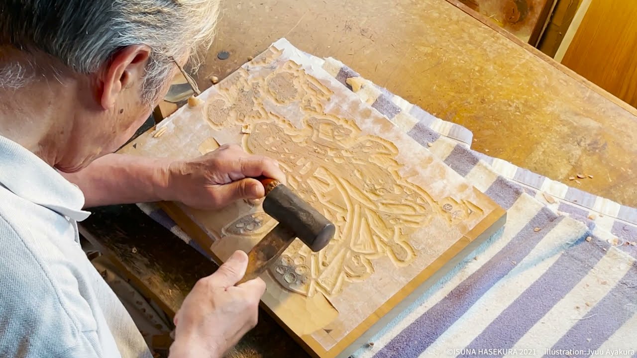 狼と香辛料」浮世絵木版画『狼桜美人図 ホロ』 - YouTube