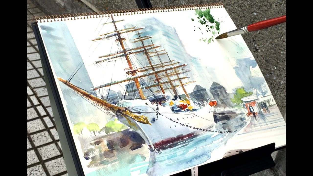 Basics of watercolor painting ~ Tips for drawing a ship 3-minute