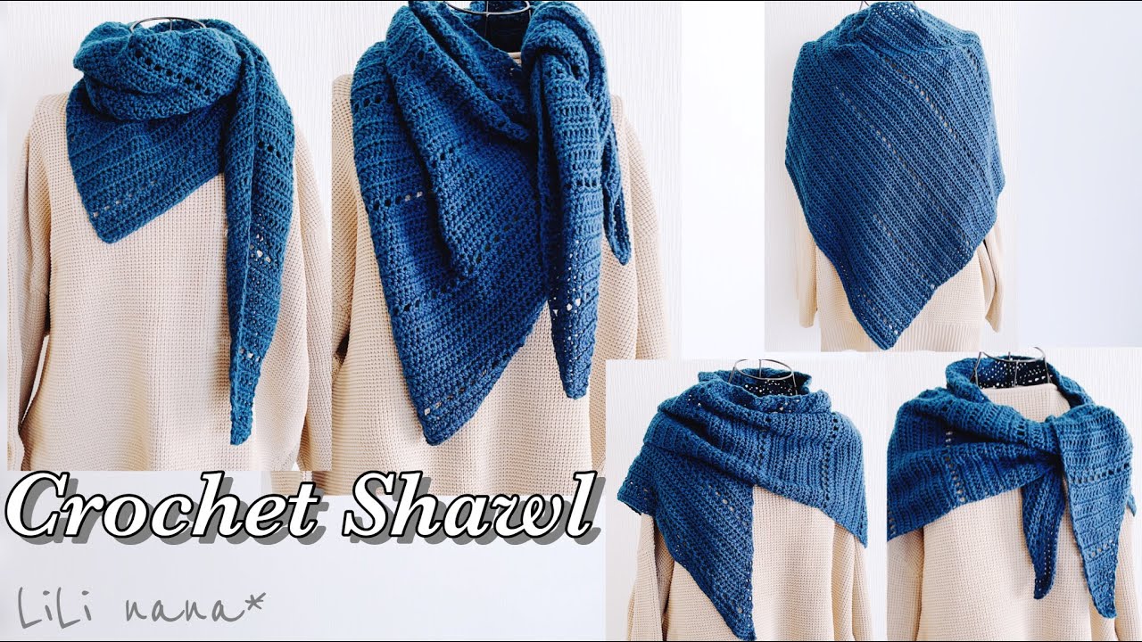 Crochet] How to knit a triangular shawl muffler - YouTube