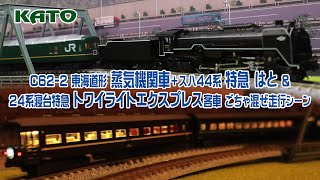 Nゲージ】C62蒸気機関車🚂の客車「スハ44系 特急はと」が入線🚃【鉄道