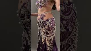 値下 ベリーダンス衣装 フルセット 紫 ストレッチ マーメイド キラキラ