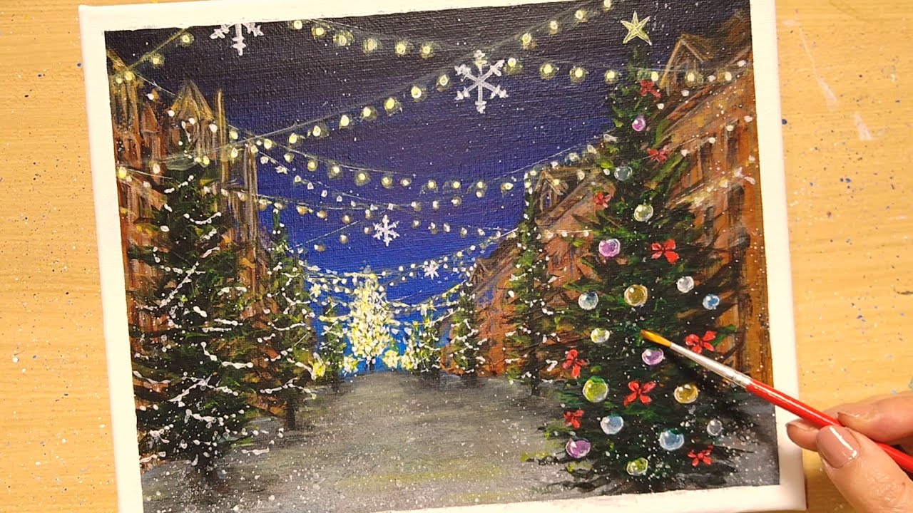 How to draw [Christmas tree and illumination] with acrylic paint