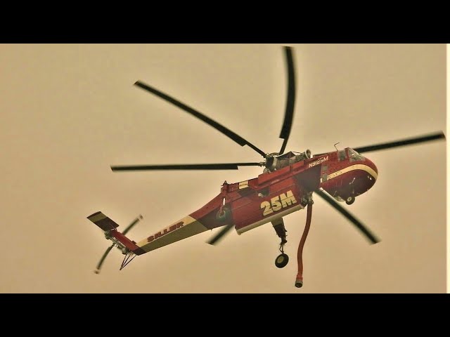 CH-54 SkyCrane in Low Visibility Fighting the Bobcat Fire - N9125M