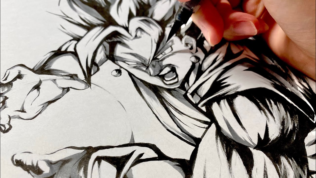 ドラゴンボール】ベジットブルーを筆ペンで描いてみた(墨絵/筆絵