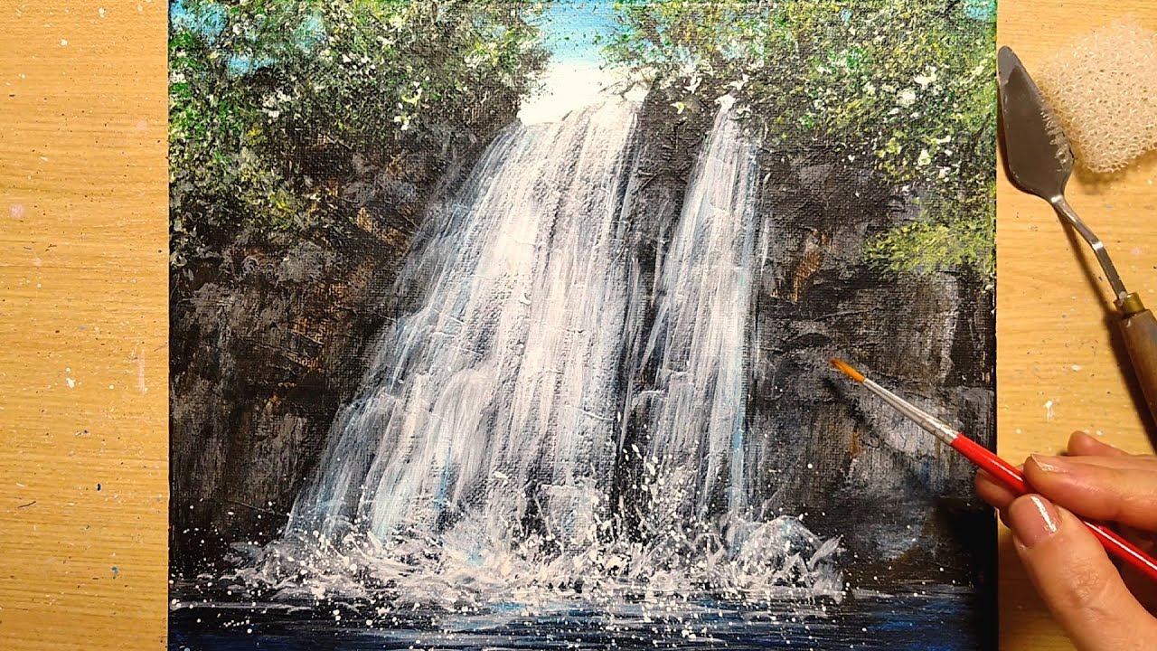 How to draw a waterfall with acrylic paint / Simple acrylic