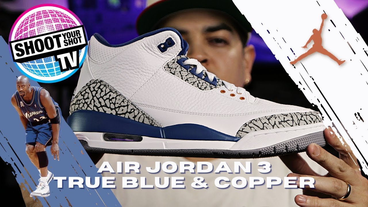 Michael Jordan Wizards PE! Air Jordan 3 True Blue & Copper!! - YouTube