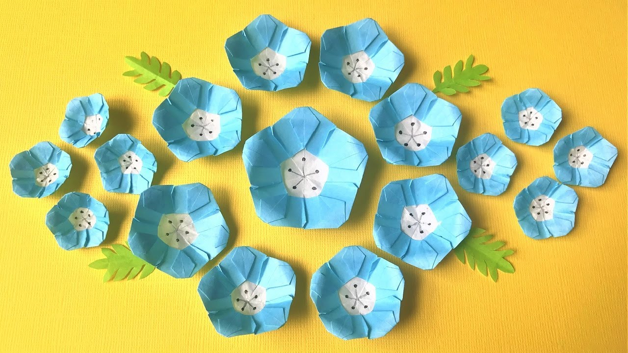 簡単な折り方で美しい花びらの立体感を表現！折り紙で作るネモフィラの