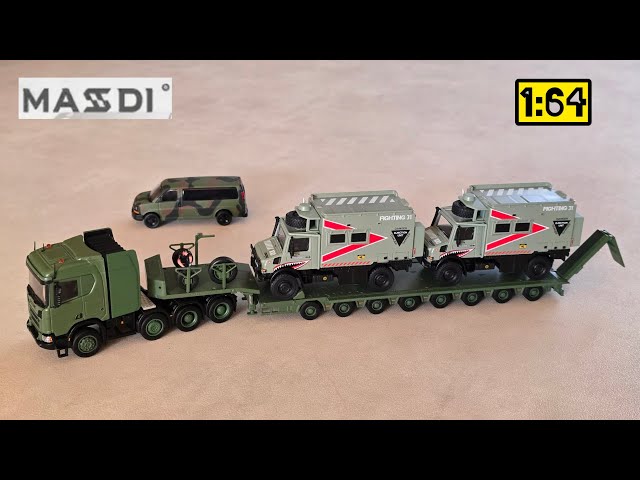 Masdi Scania Truck with Trailer Green. Heavy Transport. 1/64 scale