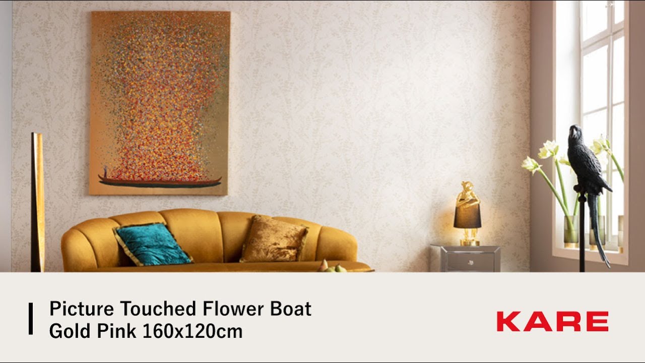 フラワーボートゴールドピンク160x120cm タッチドピクチャー ｜【KARE