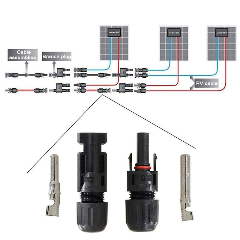 MC4コネクタ 2.5/4.0/6.0sqケーブル対応 (100組セット) - アイウィス