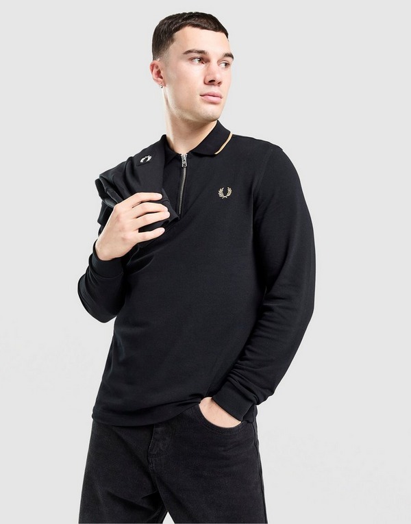Fred Perry Long Sleeve Zip Poloshirt Schwarz - JD Sports Deutschland