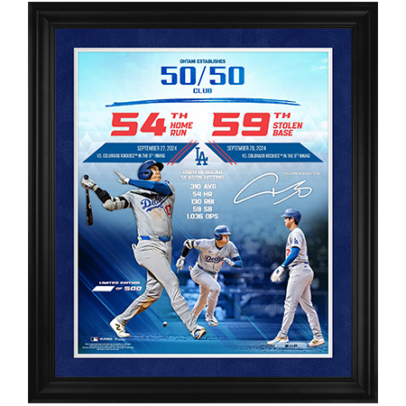 大谷翔平 54本塁打59盗塁達成記念 公式プリントサイン入りフォト