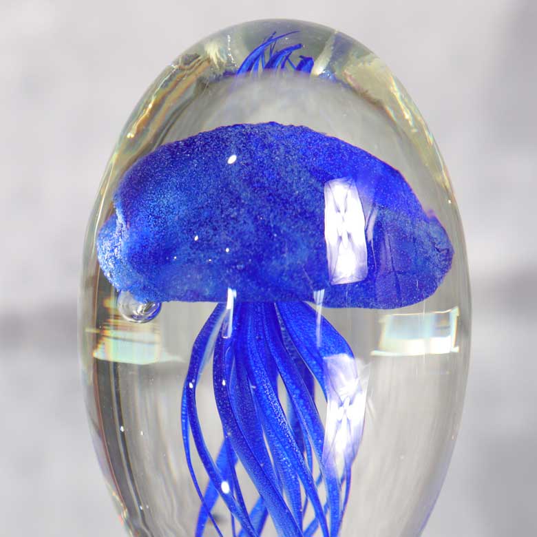 ガラス クラゲ 小 青 置物 海月 くらげ ガラス雑貨 オブジェ 硝子彫刻