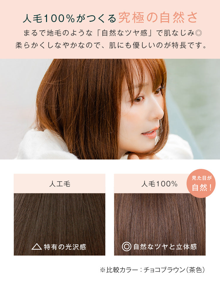 人毛100% ショートボブスタイル ブラウン 未使用 人毛100% ショート