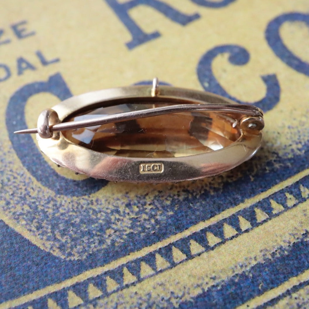 ヴィクトリアンブローチ マーキスカットシトリン＋シードパール