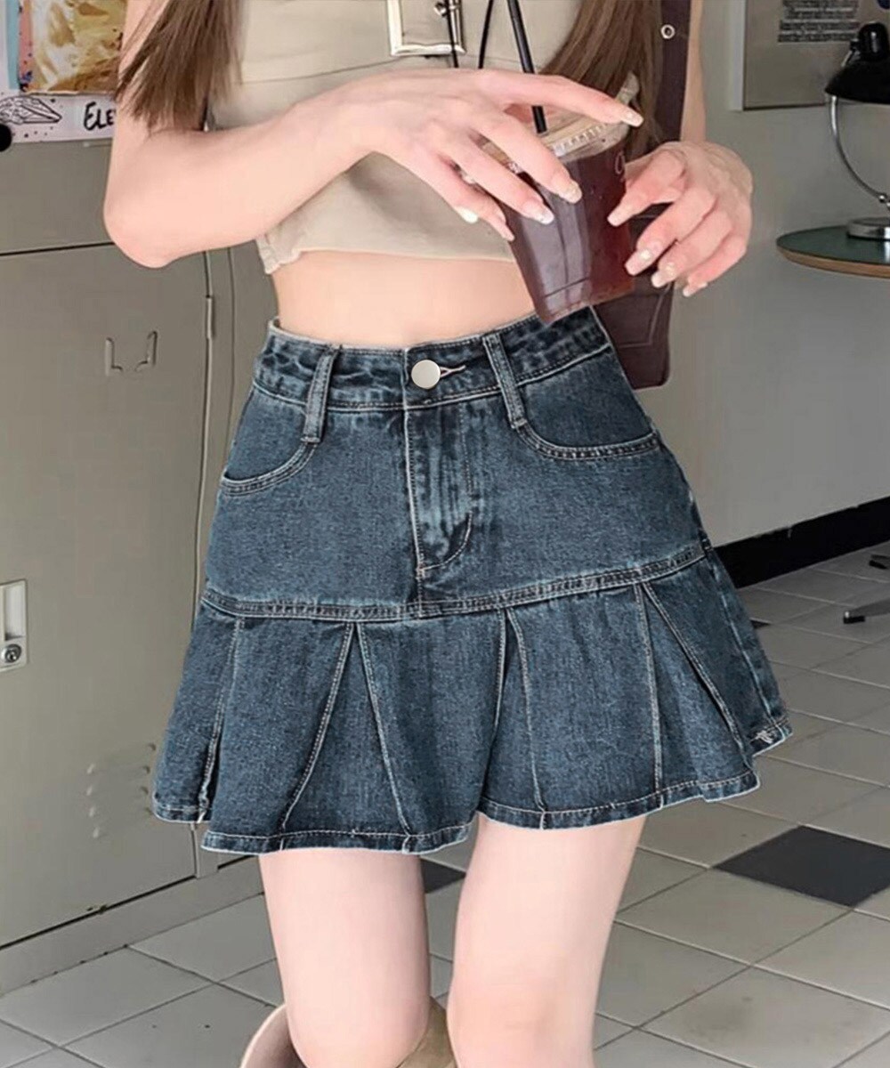 プリーツデニムスカートミニスカート韓国風 | ミニミニストア