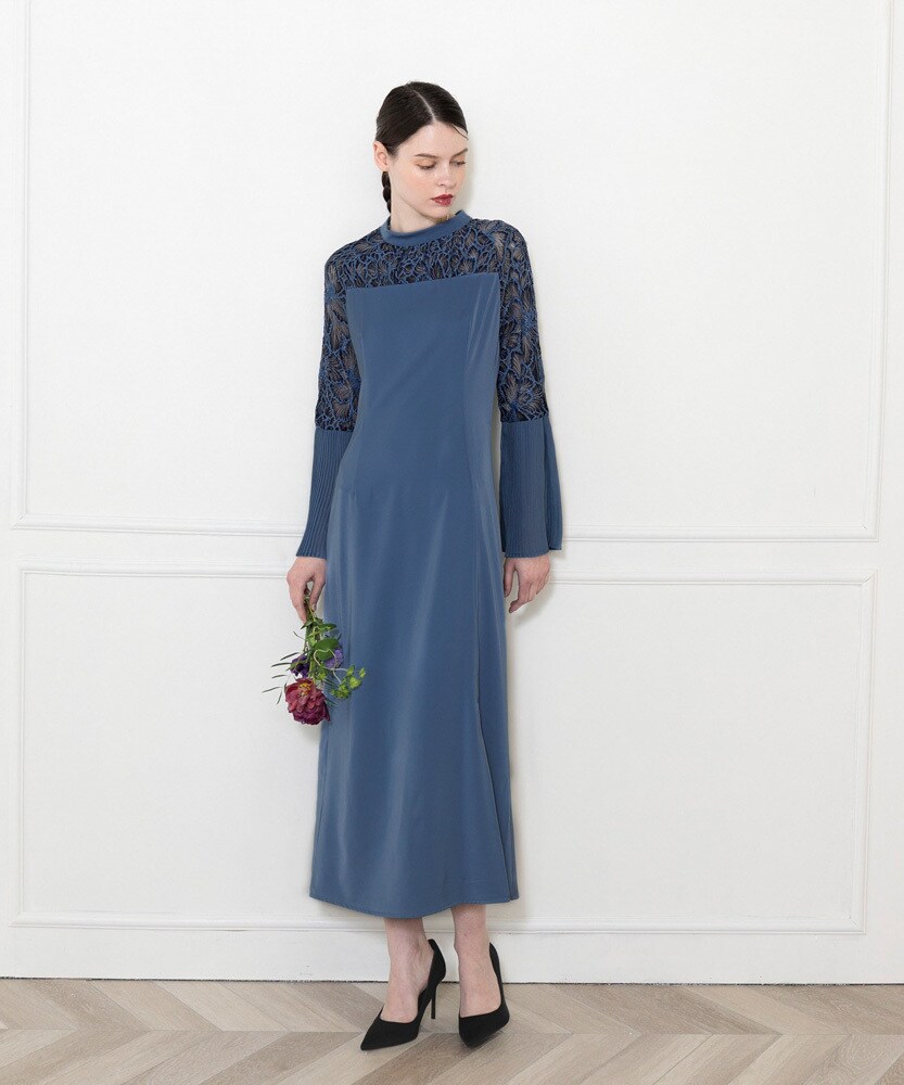 LEJA】レース切替スリットAラインロングドレスワンピース | レジャ