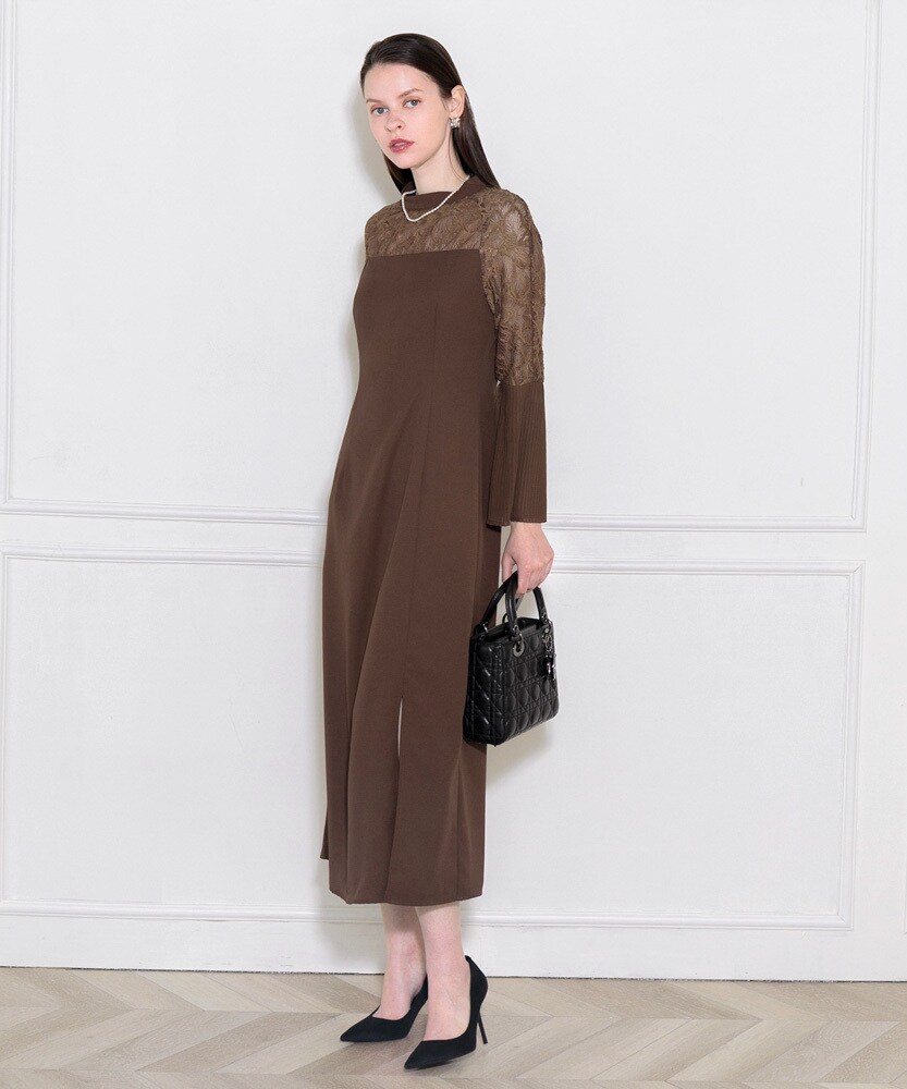 LEJA】レース切替スリットAラインロングドレスワンピース | レジャ