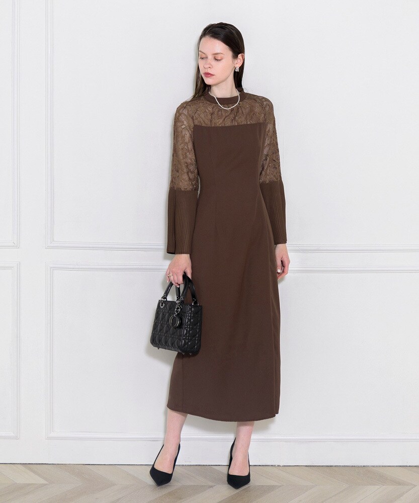 LEJA】レース切替スリットAラインロングドレスワンピース | レジャ