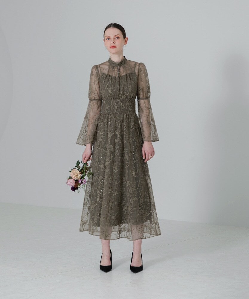 スパンコール花柄ハイネックAラインドレス | レジャ(Leja) | マルイ