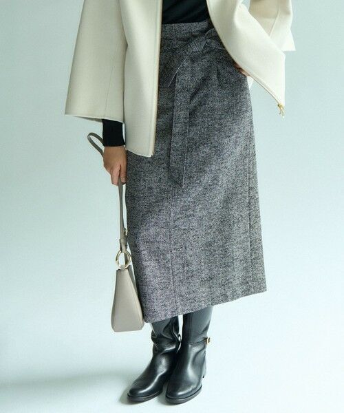 セール】 ヘリンボーンループツイード Iライン スカート （ミニ・ひざ