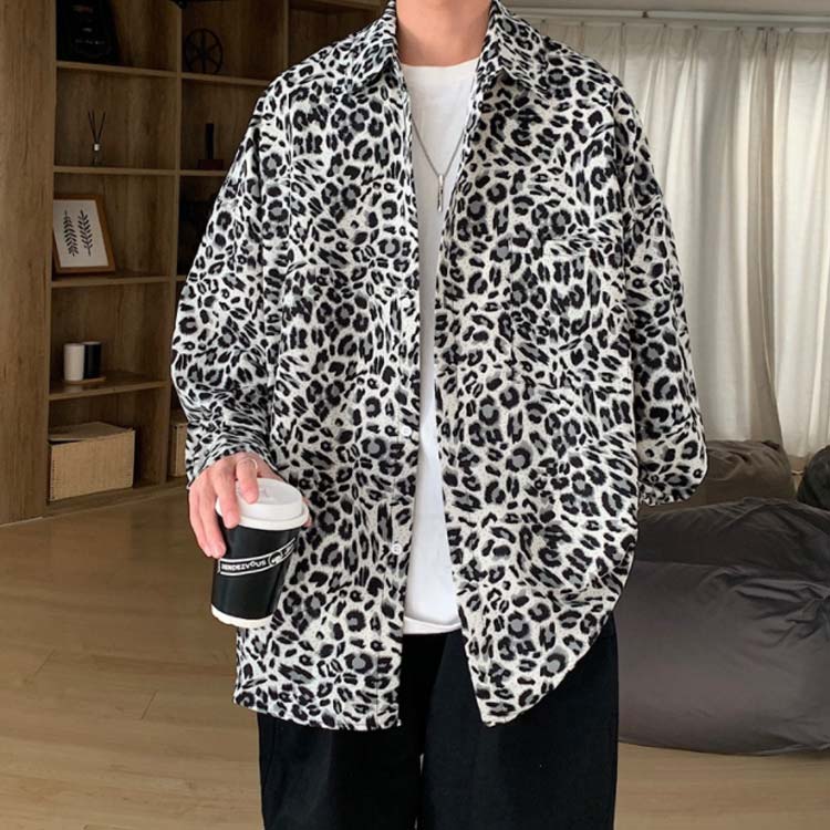 minana / 長袖シャツ メンズ カジュアル ヒョウ柄 メンズ シャツ