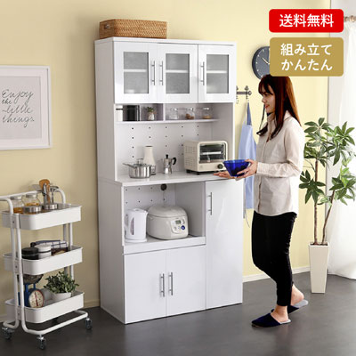 送料無料】スリムで使いやすいナチュラルウッド食器棚 64cm幅