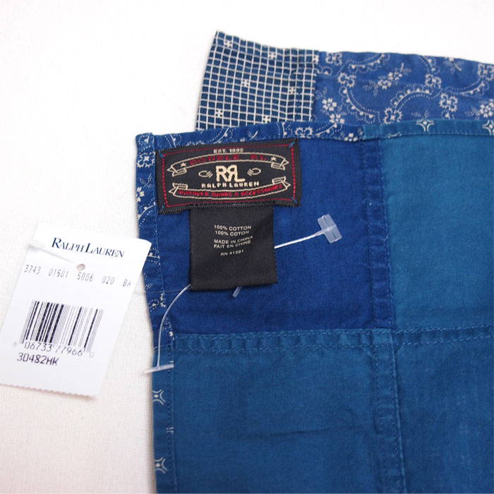 ラルフローレン ダブルアールエル パッチワーク インディゴ ストール