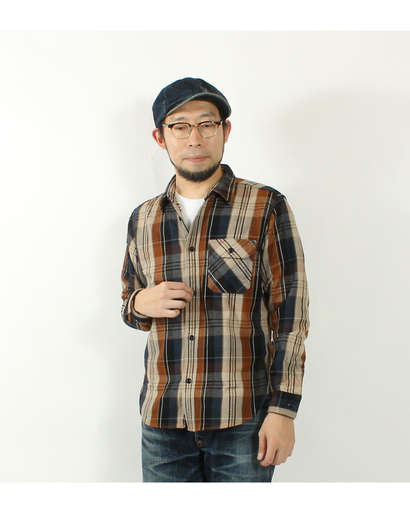 DELUXEWARE(デラックスウエア) ヘビーネルシャツ ORANGE CHECK / HV-53