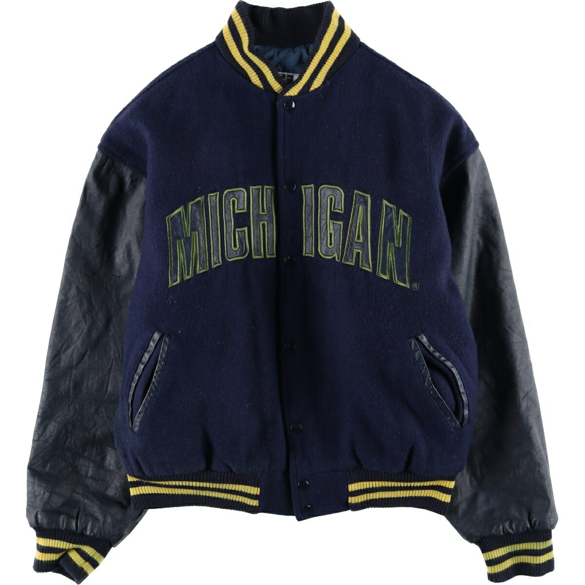古着 90年代 iDENTITY MICHIGAN ミシガン大学 中綿入り カレッジ 袖革