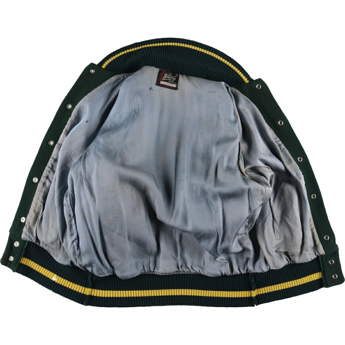 古着 60年代 ホワイティング Whiting 袖革ウールボタンスタジャン バー