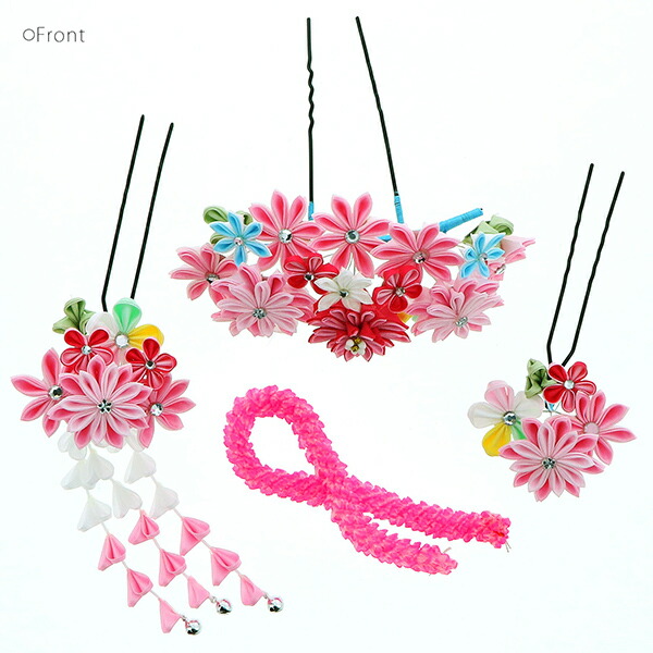 七五三 髪飾り 勝山かんざし ちんころ付き4点セット「ピンク つまみの