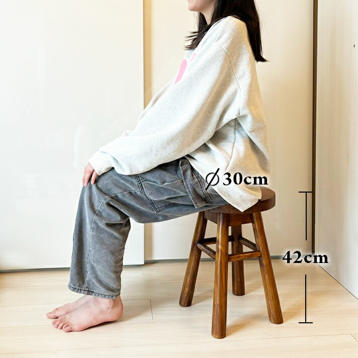 チーク無垢材ラウンドスツール