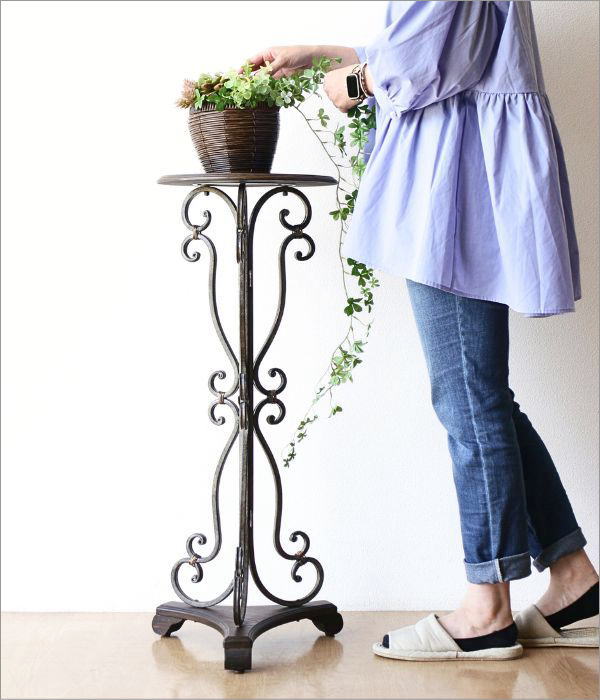 楽天市場】フラワースタンド アイアン 木製 アンティーク風 玄関 花台