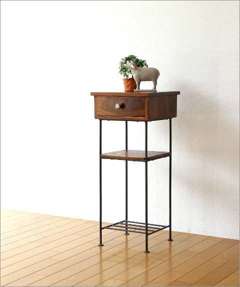 楽天市場】電話台 木製 天然木 無垢材 スリム アイアン 鉄脚 花台