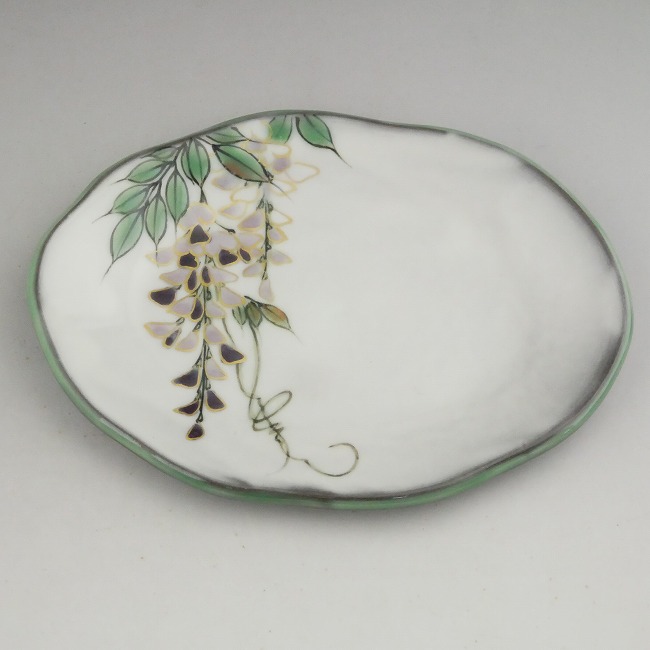 白掛紫草花銘々皿 藤の花単品 陶あん - 京焼清水焼 松韻堂