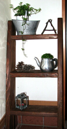 WOODPRO本店】OLD ASHIBA（足場板古材）ラダーシェルフ（はしご型飾り棚）