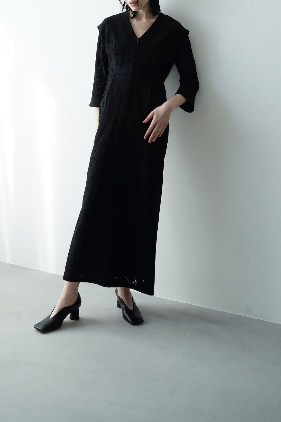 CLANE - カーテンレース カフ ワンピース - CURTAIN LACE FLARE CUFF