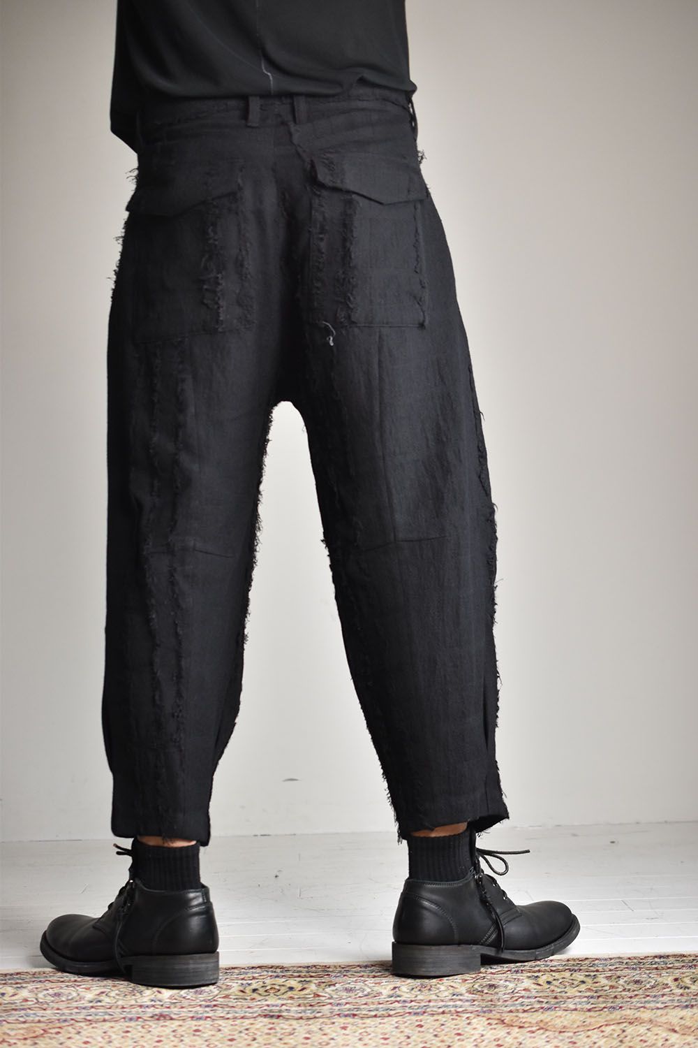 D.HYGEN - Wool SCAB Broken Stripe Jacquard Wide Cropped Pants