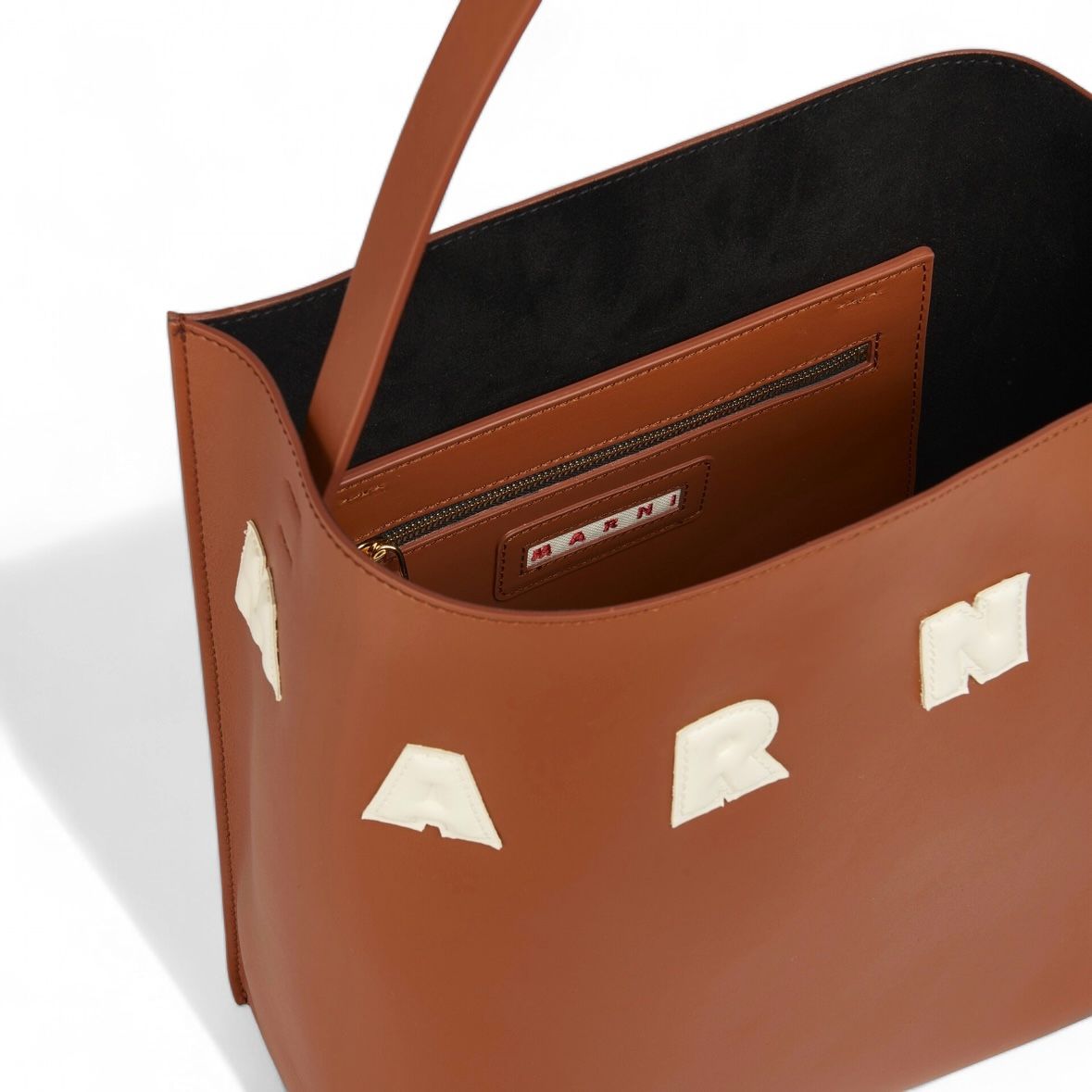 MARNI - パッチ付き レザー製 Museo スモールホーボーバッグ / トート
