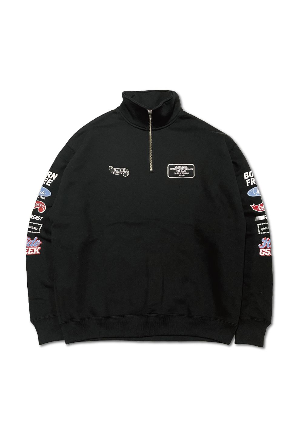 HIDE AND SEEK - ×CARSERVICE HALF ZIP SWEAT SHIRT (BLACK/RED