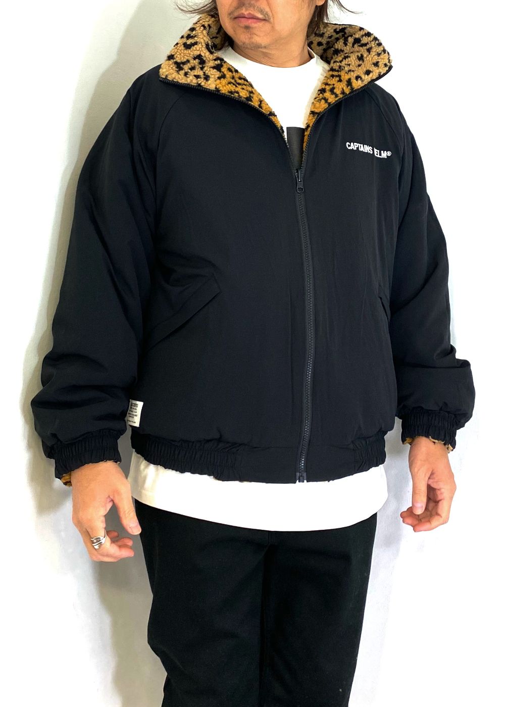 CAPTAINS HELM - REVERSIBLE FLEECE JACKET (BLACK×LEOPARD