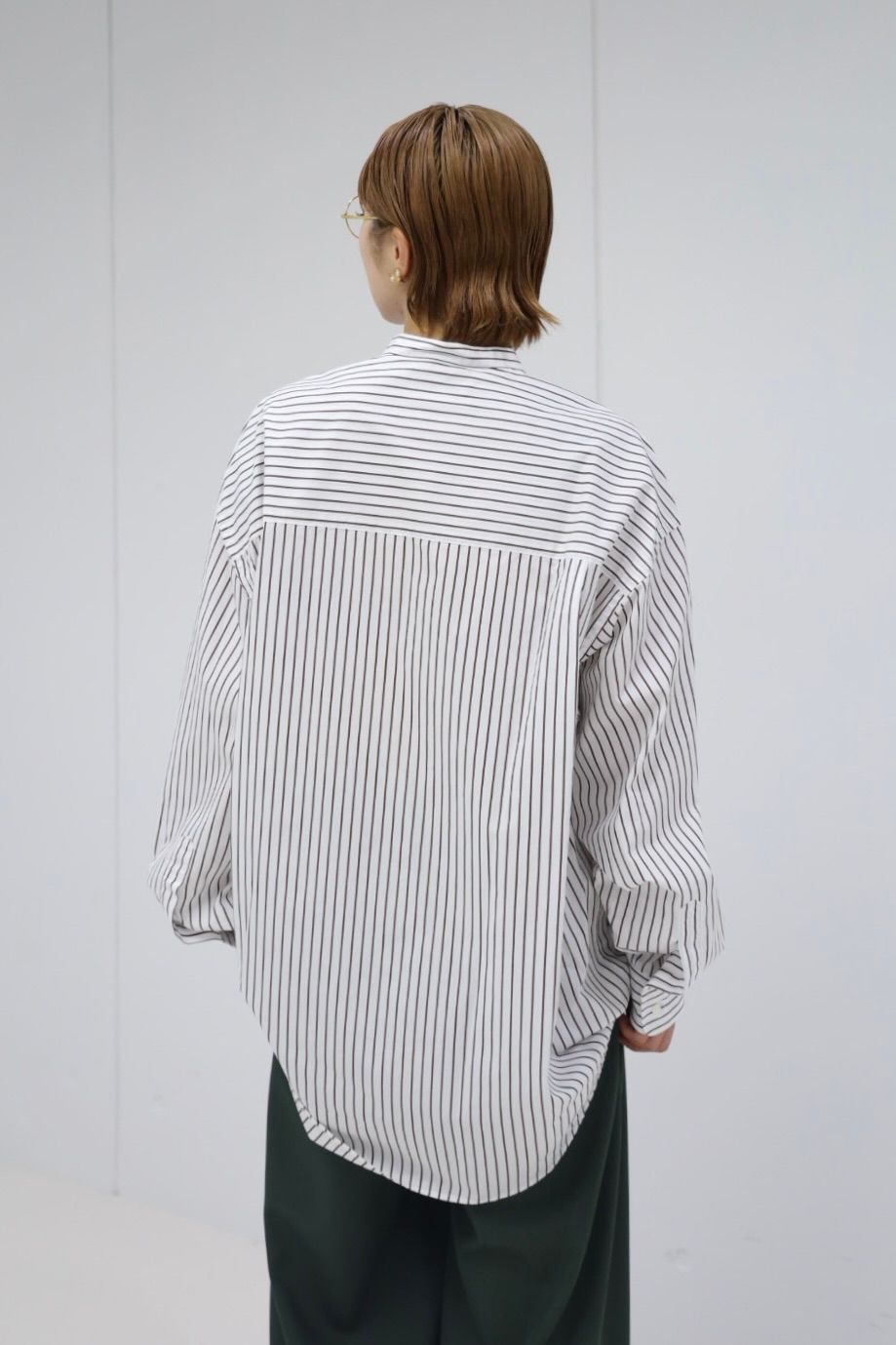 Graphpaper SIDOGRAS Stripe L/S Oversized Band Collar Shirt STYLE