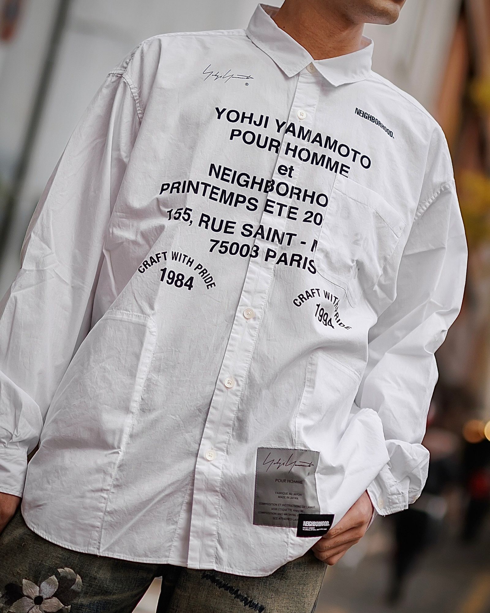 yohji yamamoto x NEIGHBORHOOD PRINT SHIRT LS (WHITE)スタイル