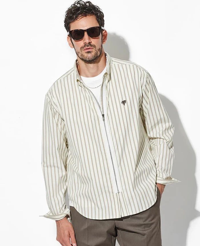 ACANTHUS - Remake Zip Shirt / リメイク ジップ B.D シャツ / BEIGE