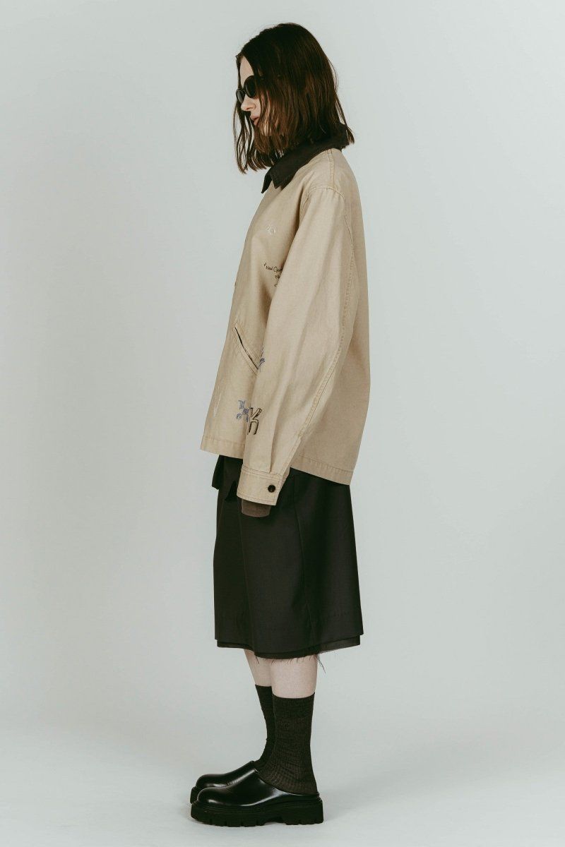 Knuth Marf - embroidered jacket(unisex) (Beige) / レタリング刺繍