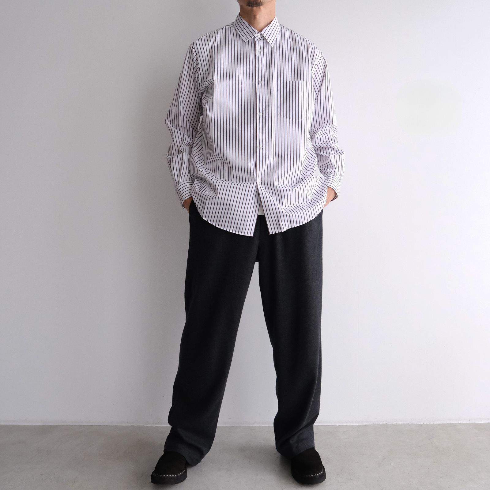 Graphpaper - Sidogras Stripe Regular Collar Shirt -ストライプ