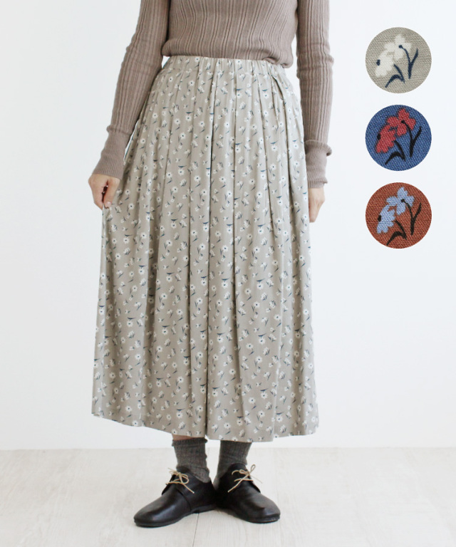 nofl】綿レーヨンウール花柄タックスカート 644206400 | ナチュラル服