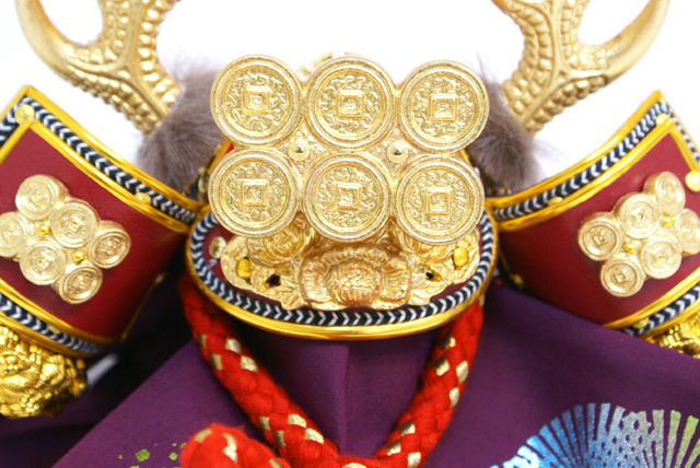 五月人形,真田幸村,5月人形,六文銭兜,コンパクト収納飾り,六連銭,赤